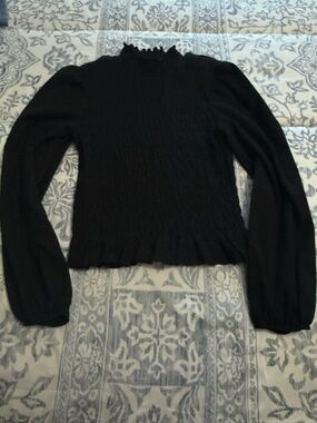 Black Smocked Long-Sleeve Top - Women